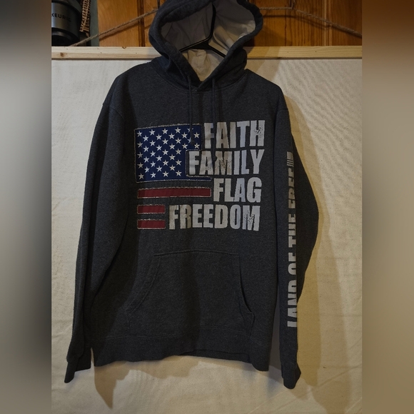 Men's Charcoal Hoodie with Patriotic Print - Picture 1 of 5